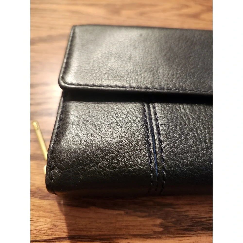 Fossil Jori Leather‎ RFID Flap Clutch Wallet Womens Black